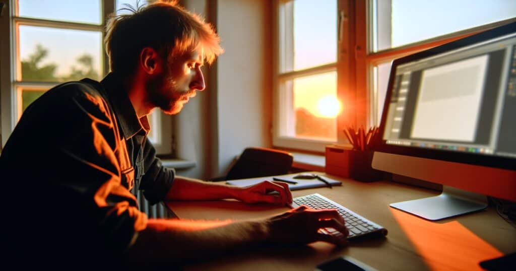 Business owner working on WordPres pages