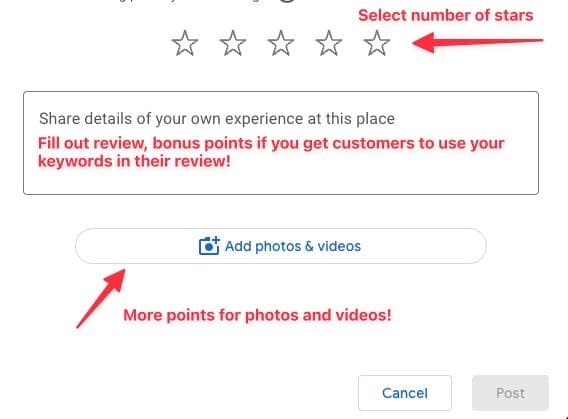 Google review link generator results in a form connected to your business where customers can leave a review