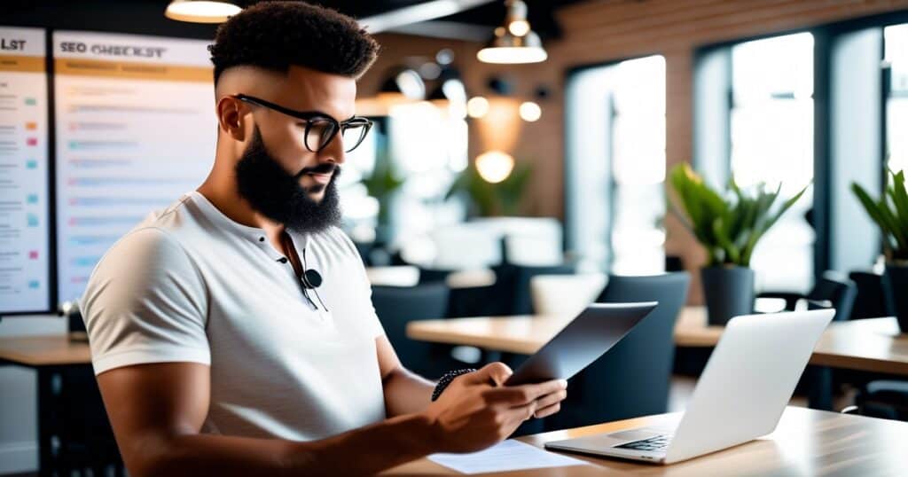 Business owner going through the Possible Web Local SEO Checklist